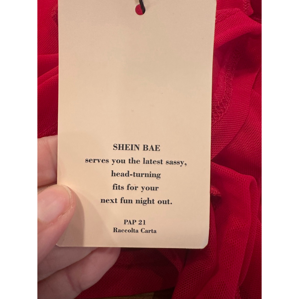 SHEIN Red Ruffle Long Sleeve Mesh Maxi Dress Size 6 - Picture 14 of 16